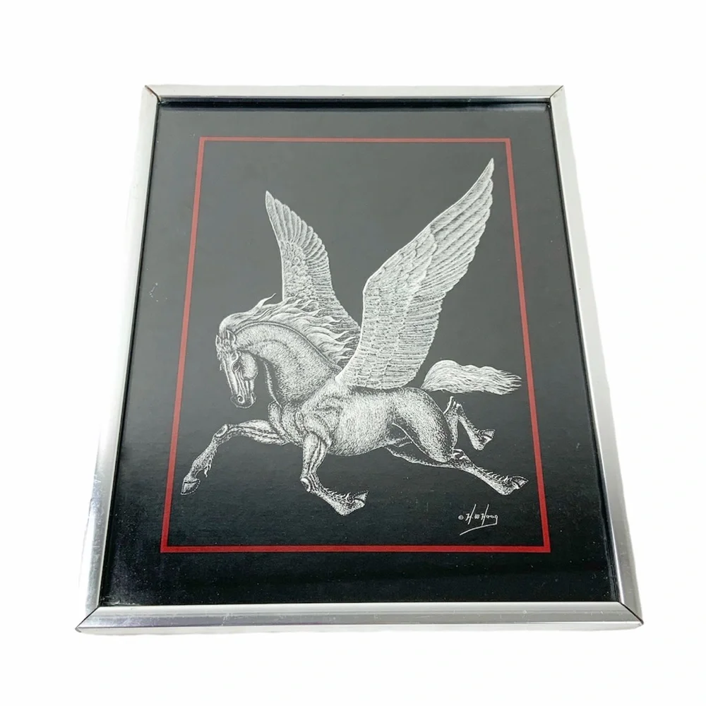 Vintage 80s Figi Giftware HW Hoag RARE Pegasus Framed Print Retro Fantasy